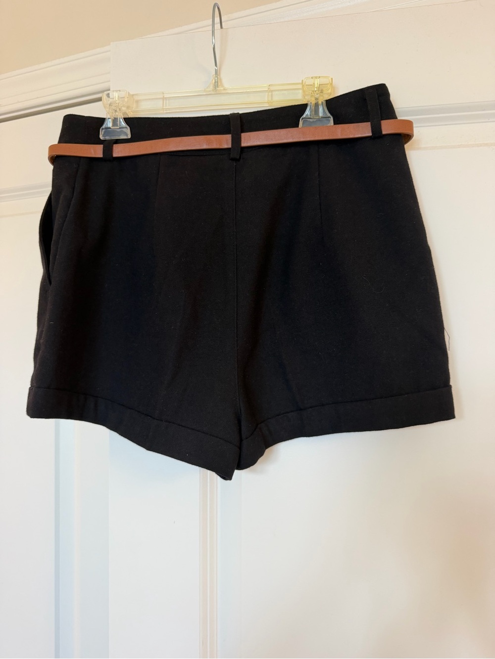 Divided Black High-Waist Tailored Shorts with Brown Belt - Picture 2 of 5